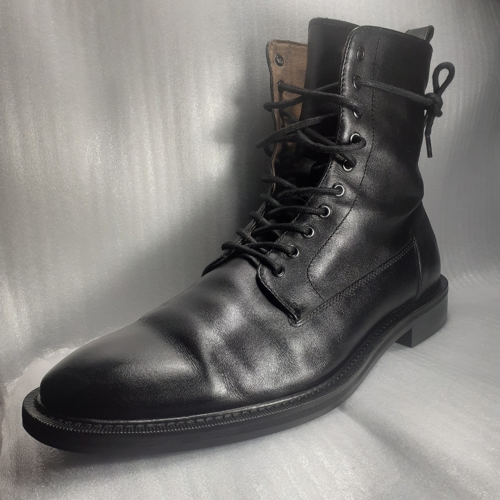Flawless BLACK 100%Italian Leather Combat-Style Lace up Boot 8.5M/10W Badass NEG